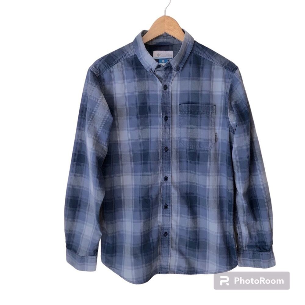 Columbia Button Down Shirt Men's Blue Plaid Gorpcore Outdoors Hiking Fishing